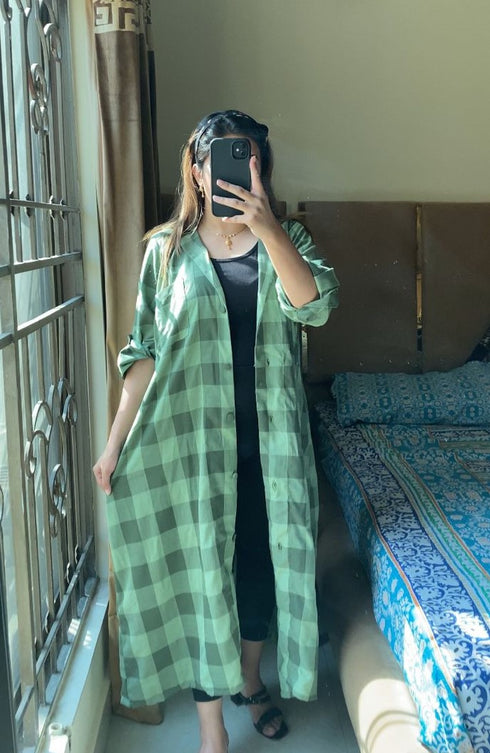 Green Korean Check Dress